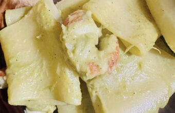 Paccheri con gamberoni e crema di asparagi