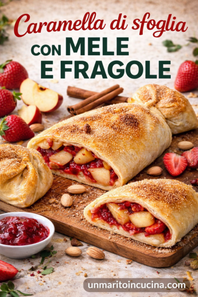 Caramella di sfoglia con mele e fragole: dolce facile e profumato