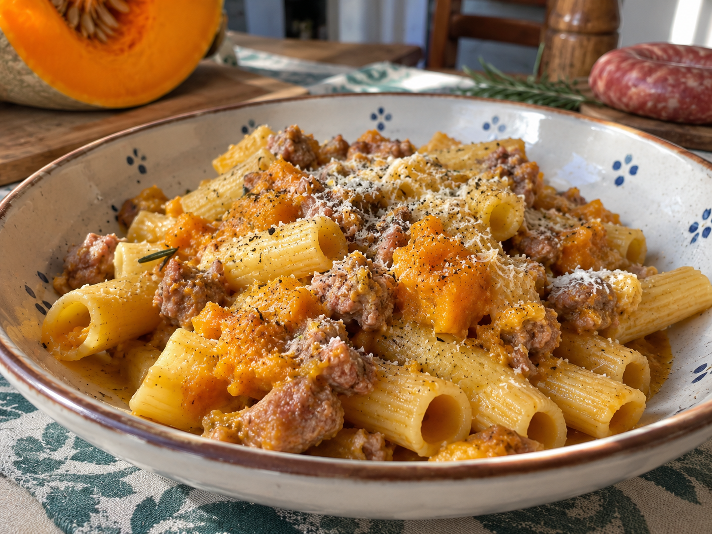 Pasta con zucca e salsiccia cremosa senza panna - un marito in cucina