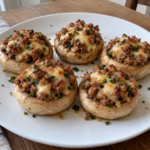 Funghi champignon ripieni al forno con salsiccia e scamorza filante